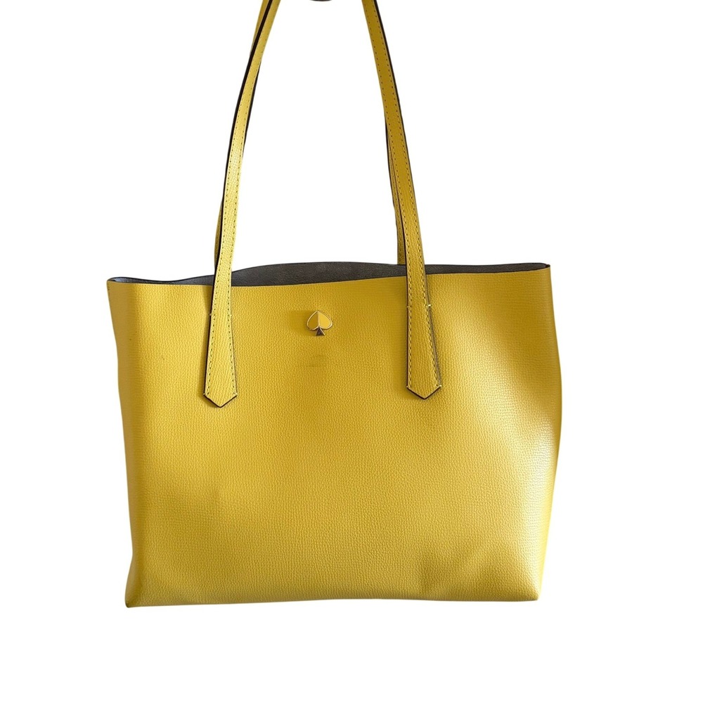 Kate Spade Molly Small Tote Lemon Yellow Grained Leather Shoulder Bag with Pouch - Picture 2 of 15